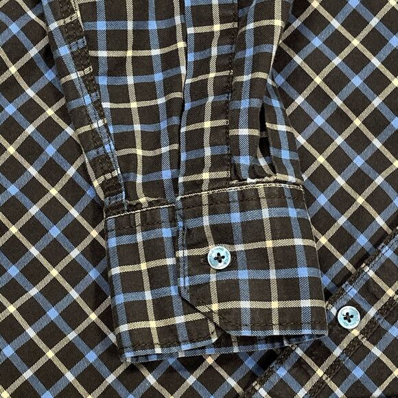 Tocsin Shirt Mens Large Blue Plaid Check Tartan Easy Care Long Sleeve Workwear - Picture 4 of 9